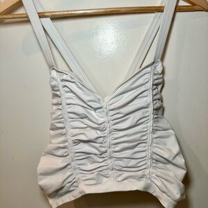 Free People White Ruched Cross-Back Top